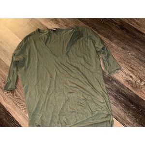 Express Womens Olive Green V-Neck 3/4 Sleeve High-Low Hem Oversized Knit Top M